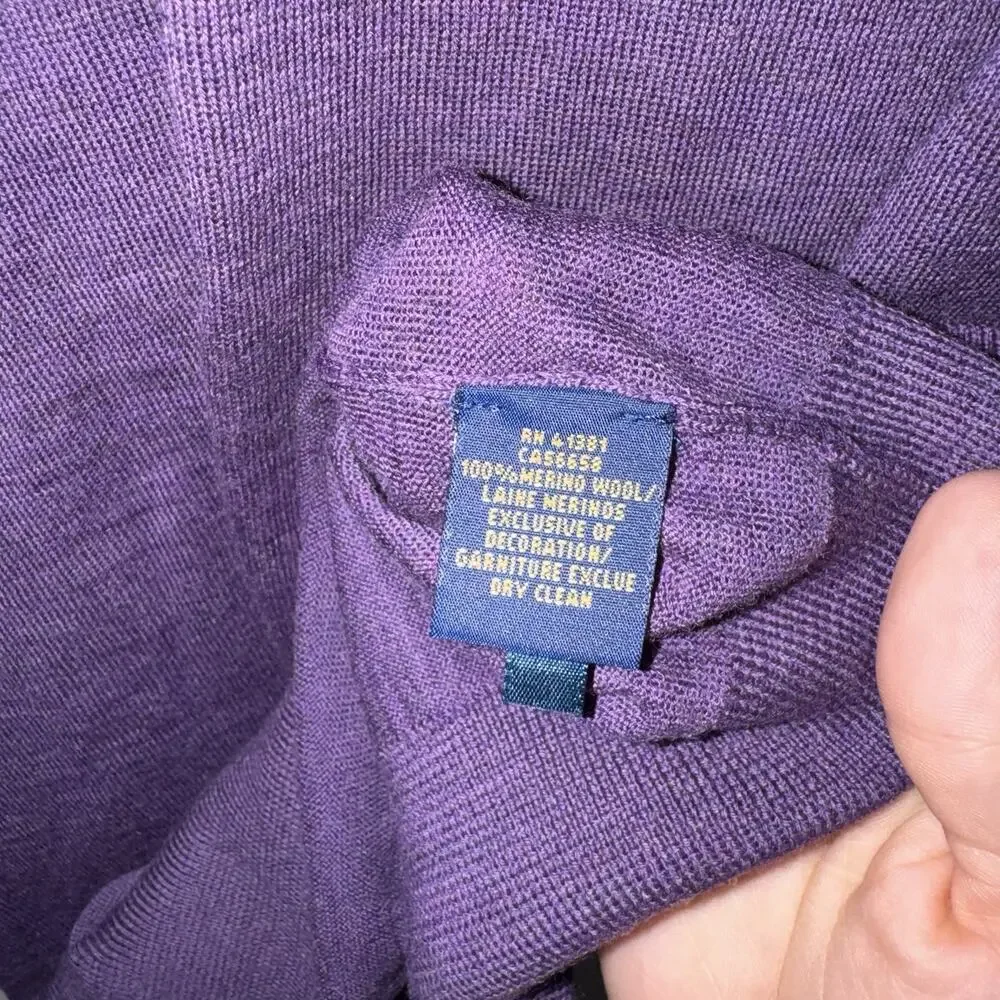 Polo Ralph Lauren Merino Wool V Neck Sweater SZ L Purple Preppy Custom Fit